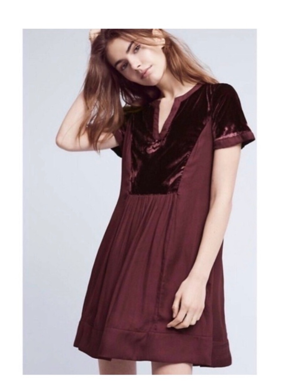 Anthropologie Maeve Ingrid Velvet Tunic Mini Dress L Burgundy Plum whimsigoth